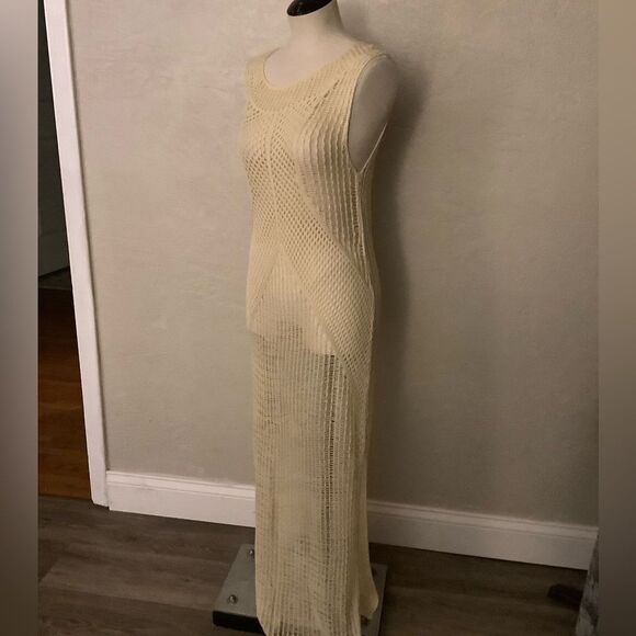 Cream Sleeveless Crochet Knit Dress/ Coverup One Size - Picture 1 of 8